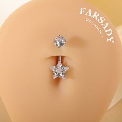 Star & Heart Tandem - F136 Titanium Internally Threaded Belly Button Ring / Fits 14G Navel Piercing