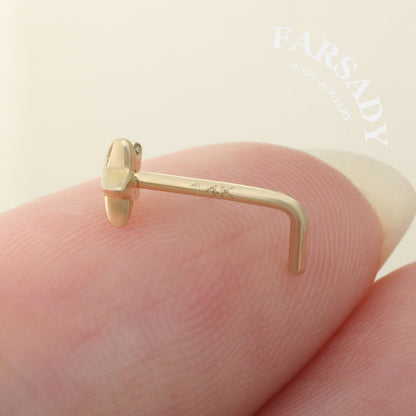 Minimal Star - Solid 14K Gold L-Shape Stud / Fit 20G Nostril Piercing