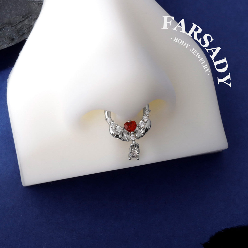 16G 316L Skull&Heart Setpum Ring| Septum Clicker Gold| Gothic Daith Piercing| Dangle Daith/Helix/Tragus Hoop Earring| Halloween Gift Idea