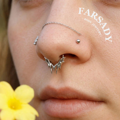 16G Sterling Silver Thron Septum Ring in Sterling Silver, Own Design Daith Hoop Earring, Minimalist Hinged Septum Jewelry, 1.2*8mm Helix Conch Lobe Tragus Ring