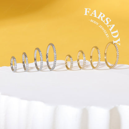 18G Titanium Hinged Nose Ring, 5A Synthetic CZ Fully Paved, Hypoallergenic Piercing Jewelry, Wedding Daily Wear, Helix Conch Ring 6/8/10/12mm