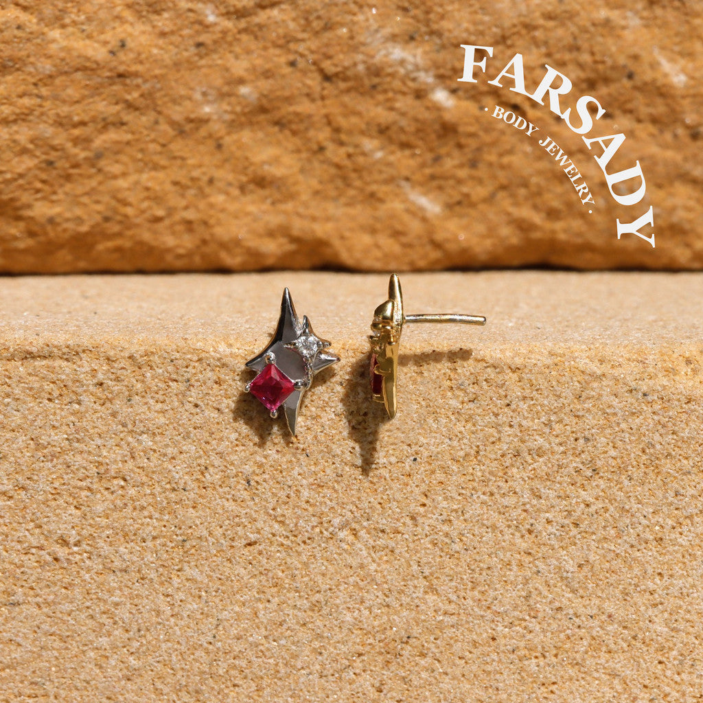 Sterling Silver Pink CZ Star Stud Earring Threadless Push In Post Earrings | 16G 18G 20G Flat Back Tragus Helix Cartilage Piercing Earring