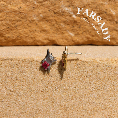Sterling Silver Pink CZ Star Stud Earring Threadless Push In Post Earrings | 16G 18G 20G Flat Back Tragus Helix Cartilage Piercing Earring