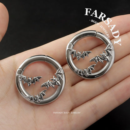 Bat Ear Weights Hanger Easy Clasp Heavy Piercing Earrings Stainless Steel Ear Gauges Silvery Ear Plugs 6G Weight Hangers for Stretched Earlobe