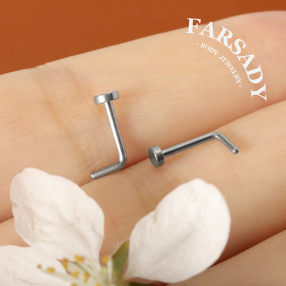 Mini Flat Orb - F136 Titanium L Shape Stud / Fit 18G Nose Ring