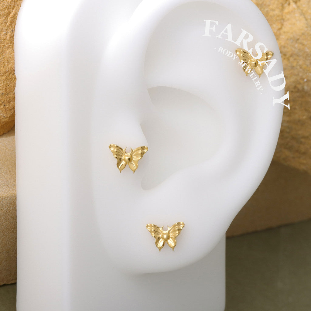 Gilded Moth - F136 Titanium Internally Threaded Stud / Fits Cartilage Helix Tragus Lobe Nostril Piercing