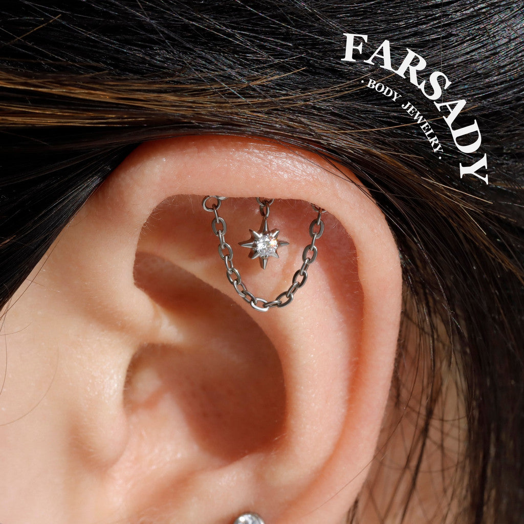 Arc Frame North Star - F136 Titanium Threadless Stud / Fits Helix Tragus Lobe Earring