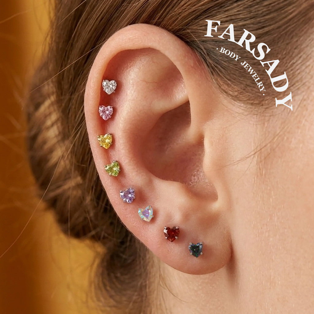 Heart Zircon - F136 Titanium Colorful CZ Replacement Tops / Fits Threadless Ear Studs