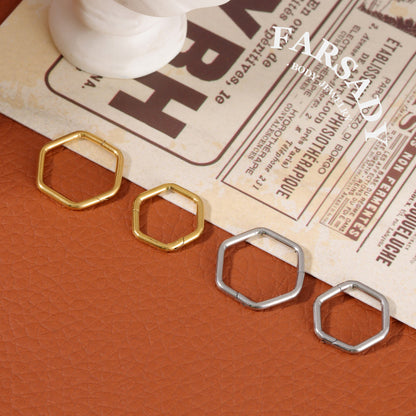 Plain Hexagon - Hinged Clicker Hoop / Fits 16G Septum Ring Helix Conch Cartilage Earring