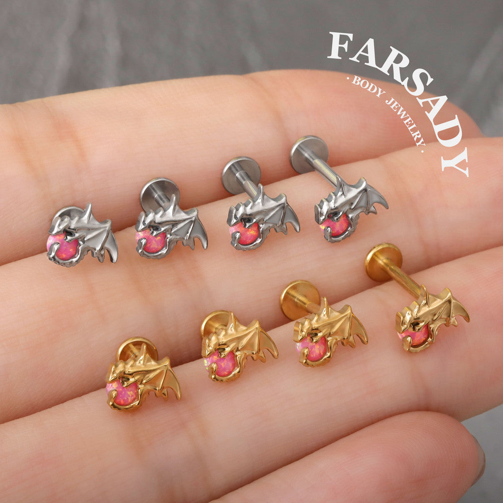 Rose Orb Dragon - F136 Titanium Internally Threaded Stud / Fits Cartilage Helix Tragus Lobe Nostril Piercing