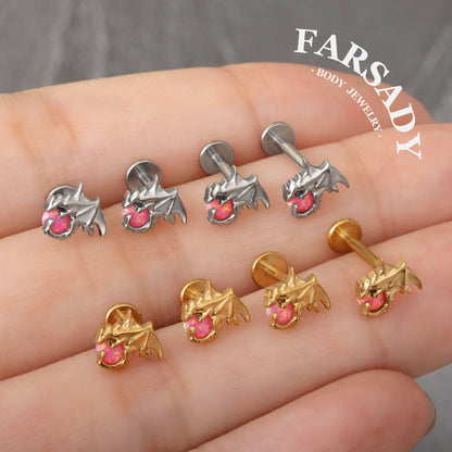 Rose Orb Dragon - F136 Titanium Internally Threaded Stud / Fits Cartilage Helix Tragus Lobe Nostril Piercing