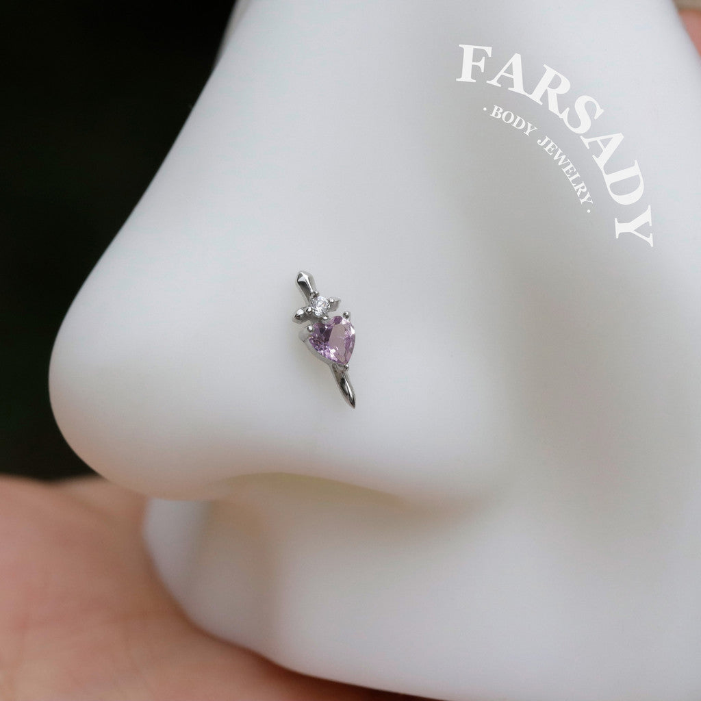 Amethyst Blade - Sterling Silver Push In Stud / Fits Cartilage Helix Tragus Lobe Earring  Nose Stud