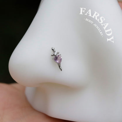 Amethyst Blade - Sterling Silver Push In Stud / Fits Cartilage Helix Tragus Lobe Earring  Nose Stud