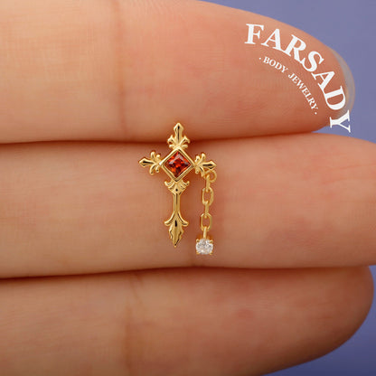 Crimson Creed - 925 Silver Threadless Stud / Fits Cartilage Helix Tragus Lobe Earring