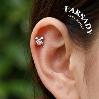 Silk Bow - F136 Titanium Internally Threaded Stud / Fits Cartilage Helix Tragus Lobe Nostril Piercing