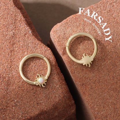 Opal Suncore - Solid 14K Gold Hinged Clicker Hoop / Fits 16G Septum Ring Helix Conch Cartilage Earring
