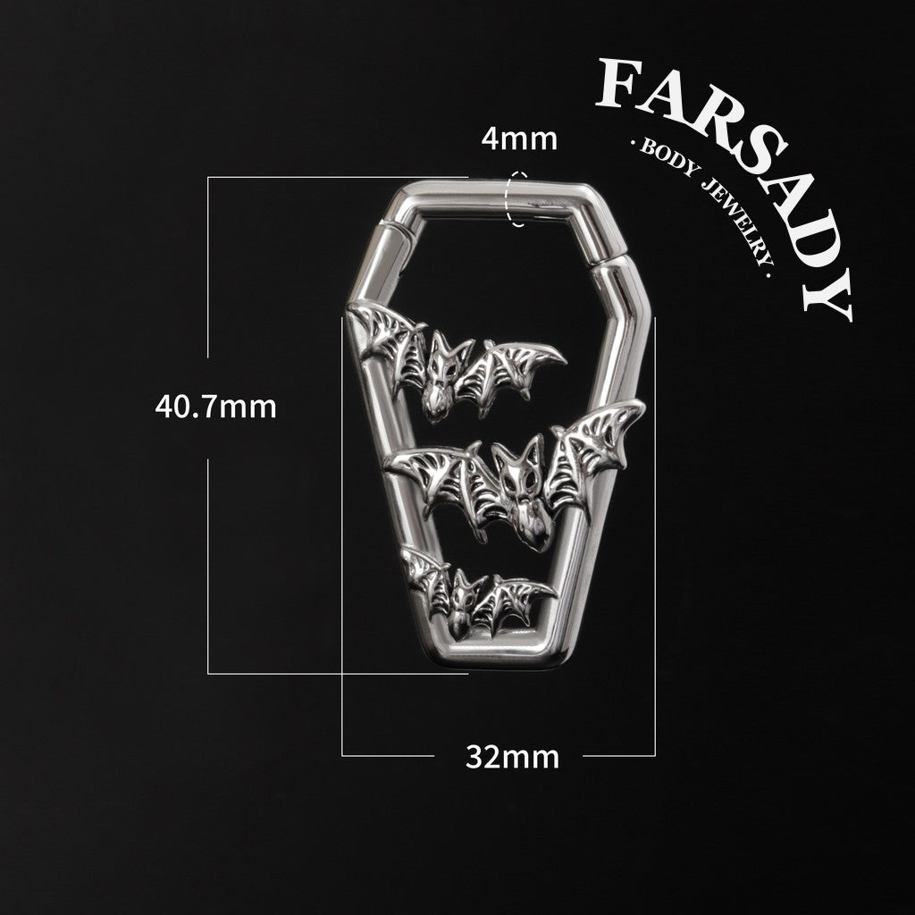 Coffin Bat Cascade- 316L Magnetic Hinged Ear Weights / Fits 6G 4G 2G Stretched Ear Lobes Tunnels Plugs