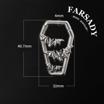 Coffin Bat Cascade- 316L Magnetic Hinged Ear Weights / Fits 6G 4G 2G Stretched Ear Lobes Tunnels Plugs
