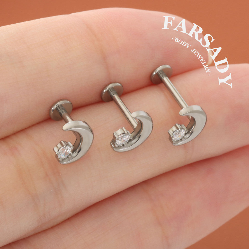 Lunar Spark - F136 Titanium Internally Threaded Stud / Fits Cartilage Helix Tragus Lobe Nostril Piercing