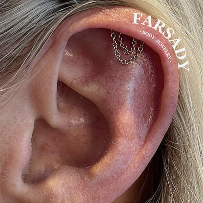 Double Chain - F136 Titanium Internally Threaded Stud / Fits Cartilage Helix Tragus Lobe Piercing