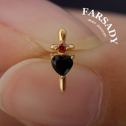 Black Dagger Heart Push In Helix Stud