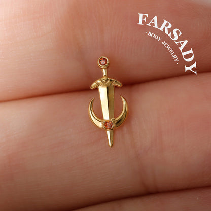 Silvery Moon Sword Threadless Tragus Stud