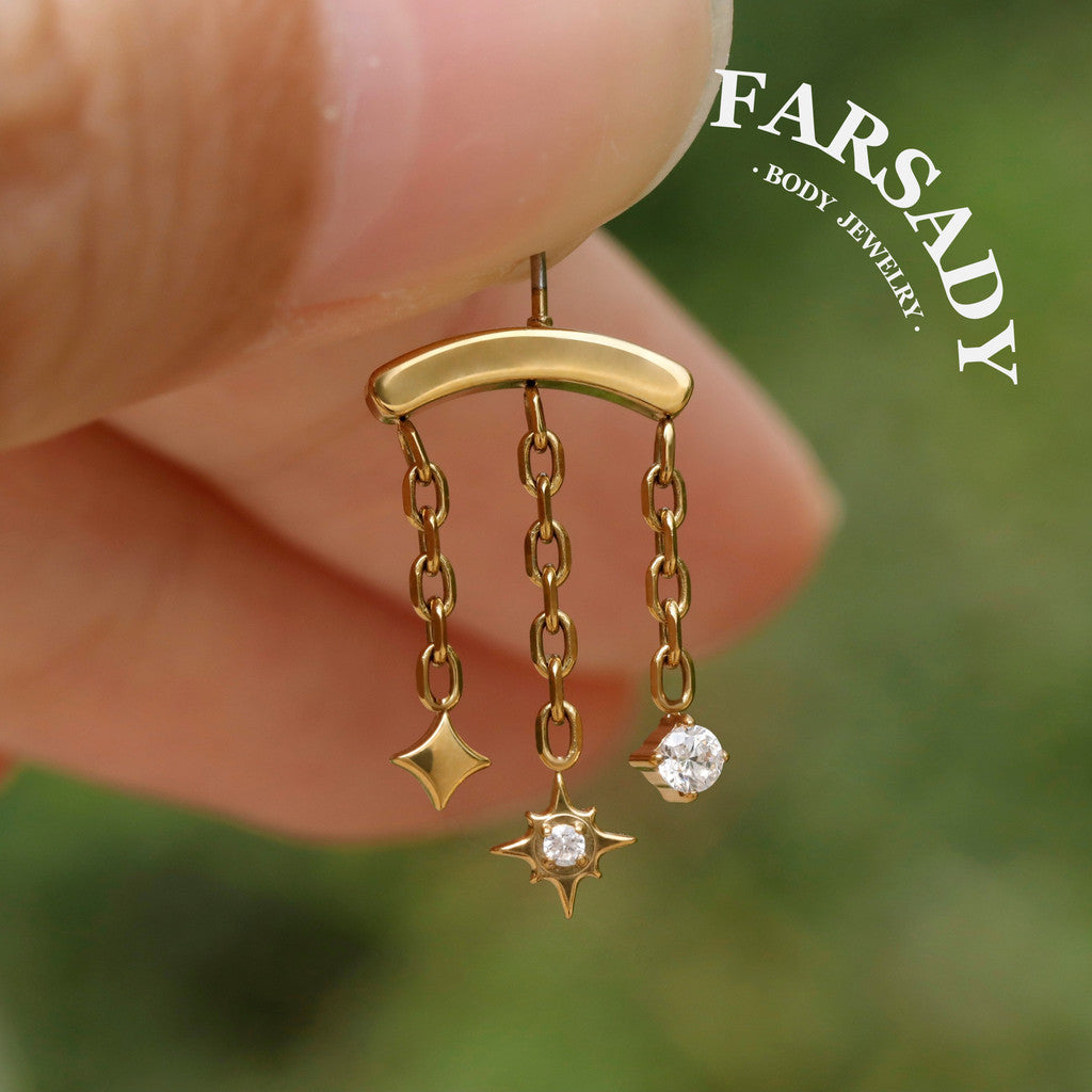 Vertical Helix Threadless Star Dangle Chain Earring