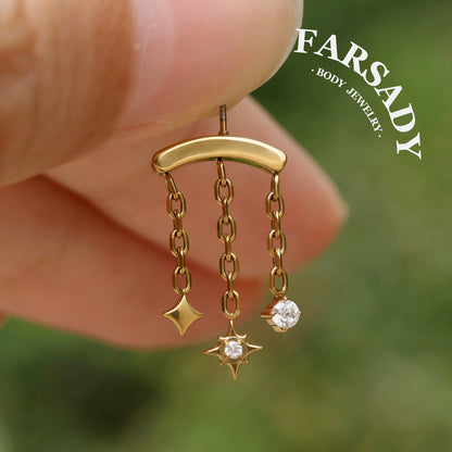 Vertical Helix Threadless Star Dangle Chain Earring