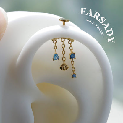 Ocean Blue CZ Push In Hidden Rook Stud