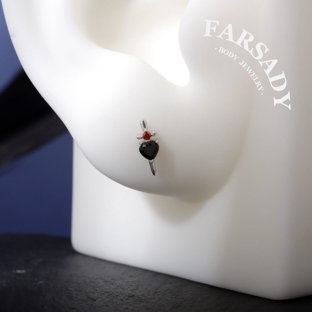 Black Dagger Heart Push In Helix Stud