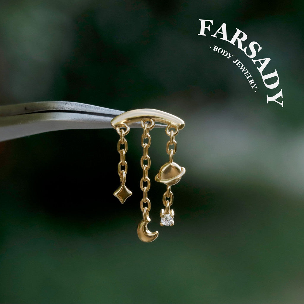 Moon Dangle Helix Push Pin Stud Earring