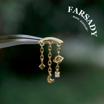 Moon Dangle Helix Push Pin Stud Earring