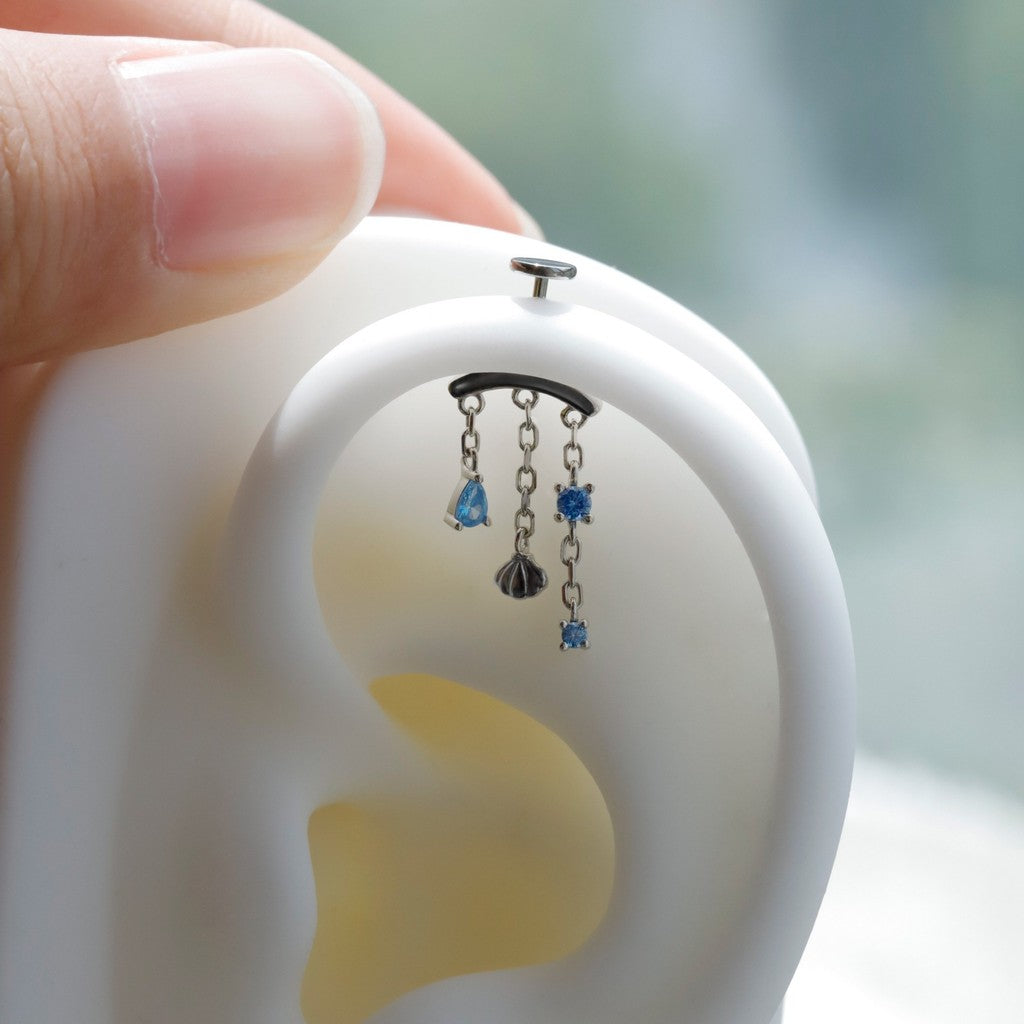 Ocean Blue CZ Push In Hidden Rook Stud