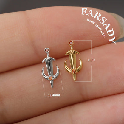 Silvery Moon Sword Threadless Tragus Stud