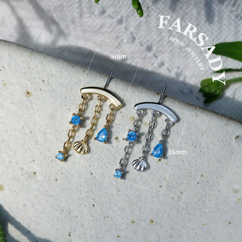 Ocean Blue CZ Push In Hidden Rook Stud