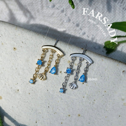 Ocean Blue CZ Push In Hidden Rook Stud