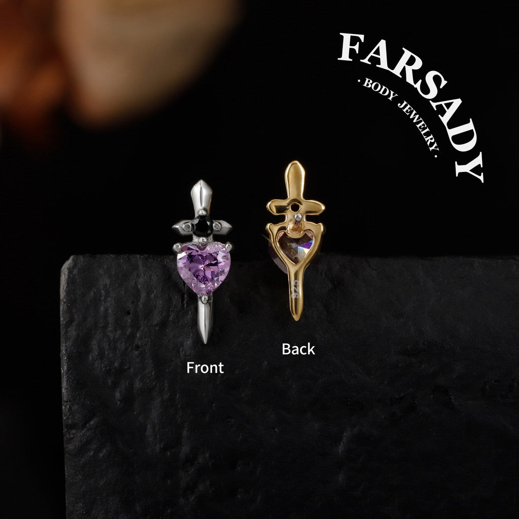Sword Heart Threadless Push In Tragus Stud