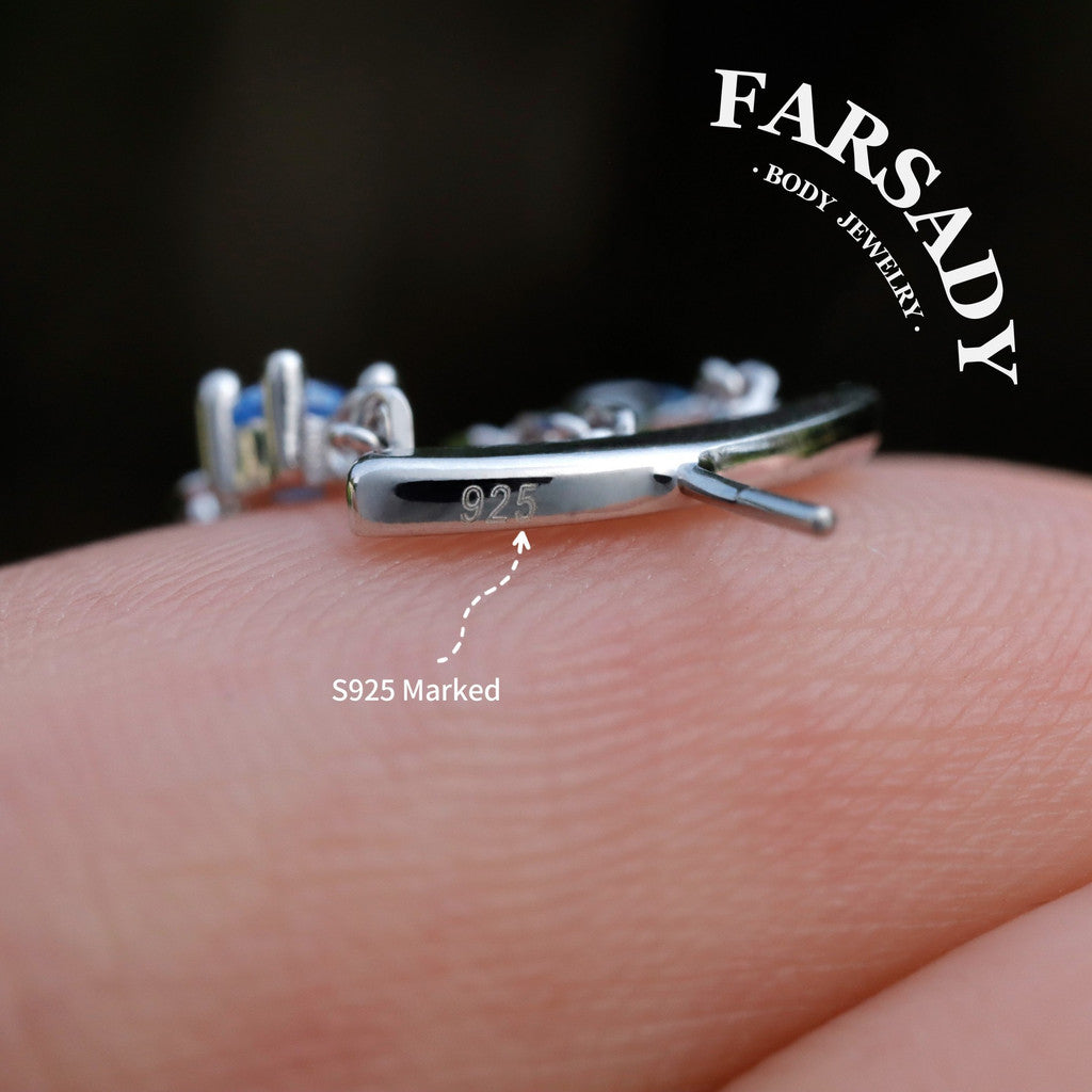 Ocean Blue CZ Push In Hidden Rook Stud