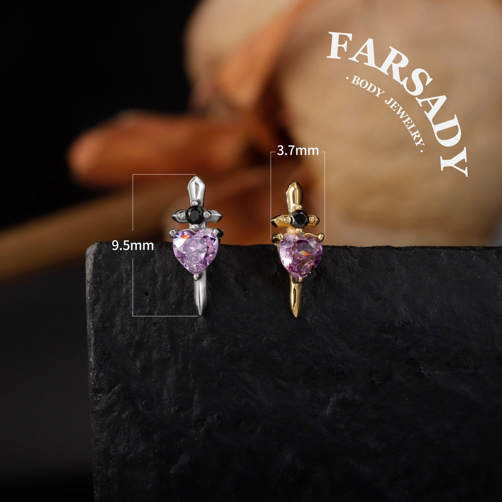 Sword Heart Threadless Push In Tragus Stud