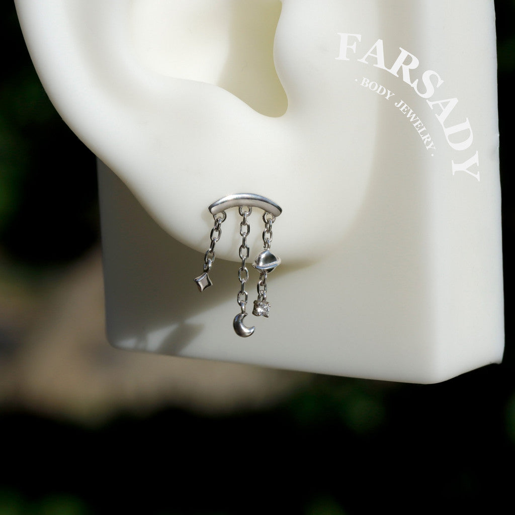 Moon Dangle Helix Push Pin Stud Earring