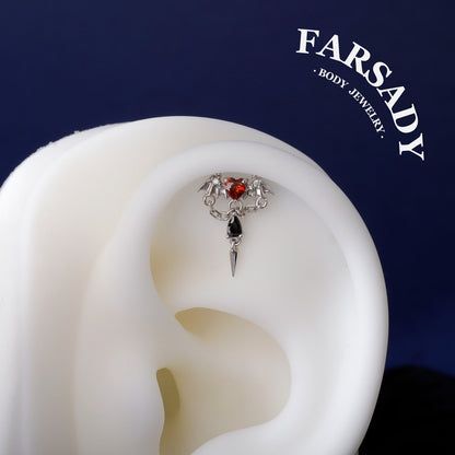 Vampire heart Threadless Push In Helix Earring Dangle| 18K Gold Plated Sterling Silver Flat Back Labret| Tragus Helix Conch Stud, Nose Stud