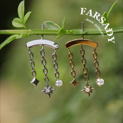 Vertical Helix Threadless Star Dangle Chain Earring