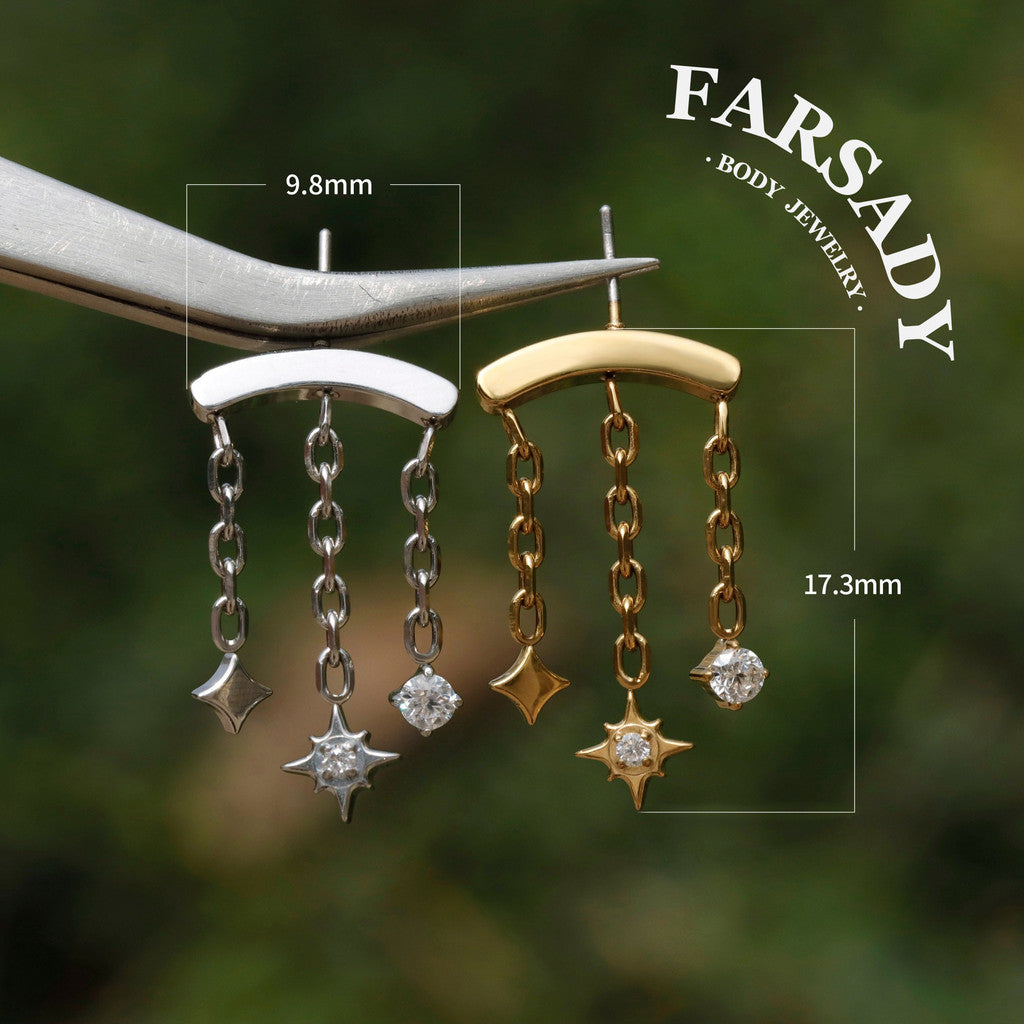 Vertical Helix Threadless Star Dangle Chain Earring