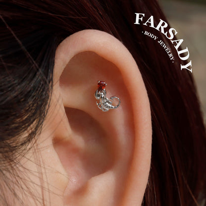 Crimson Scorpion Threadless Push In Helix Stud Earring