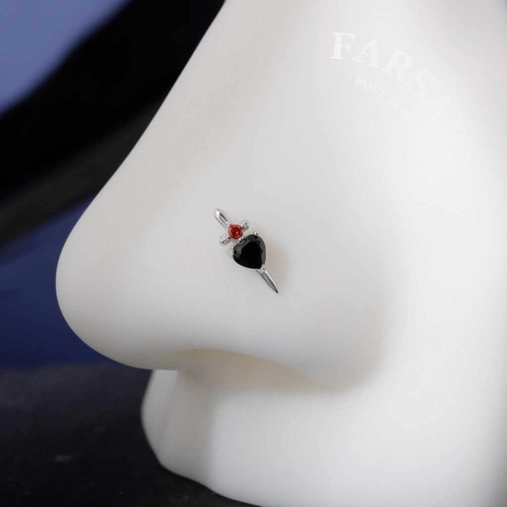 Black Dagger Heart Push In Helix Stud