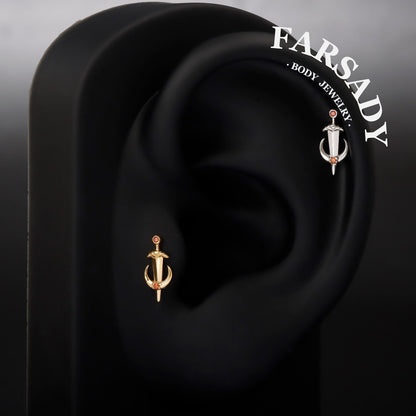 Silvery Moon Sword Threadless Tragus Stud