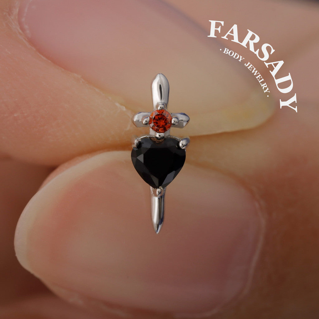 Black Dagger Heart Push In Helix Stud