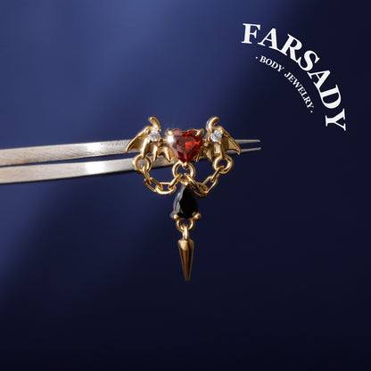 Vampire heart Threadless Push In Helix Earring Dangle| 18K Gold Plated Sterling Silver Flat Back Labret| Tragus Helix Conch Stud, Nose Stud