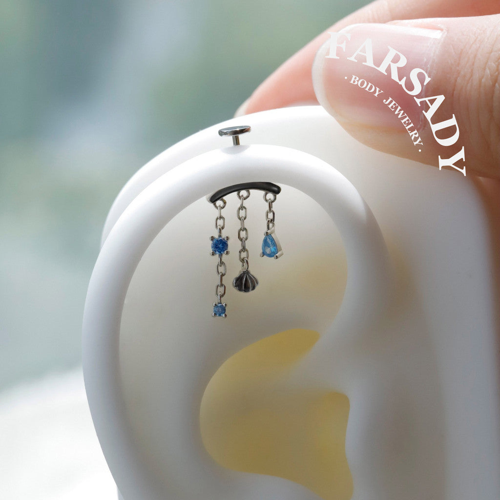 Ocean Blue CZ Push In Hidden Rook Stud