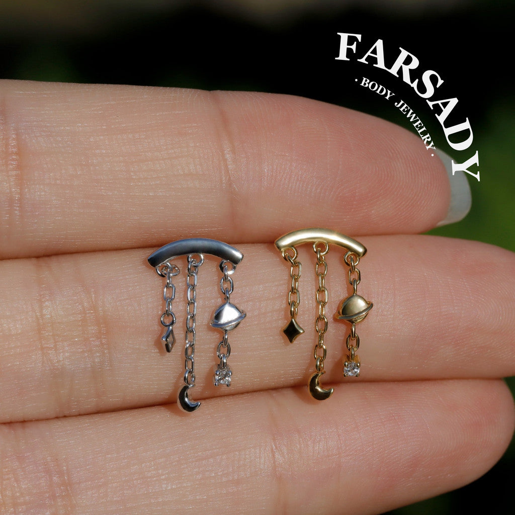 Moon Dangle Helix Push Pin Stud Earring
